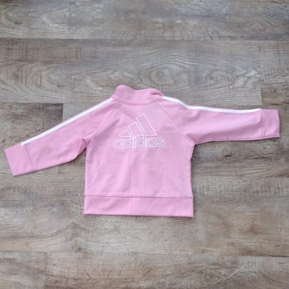 ADIDAS girls pink zip long sleeve jacket Adidas logo on front & back 12 Months - Picture 2 of 5